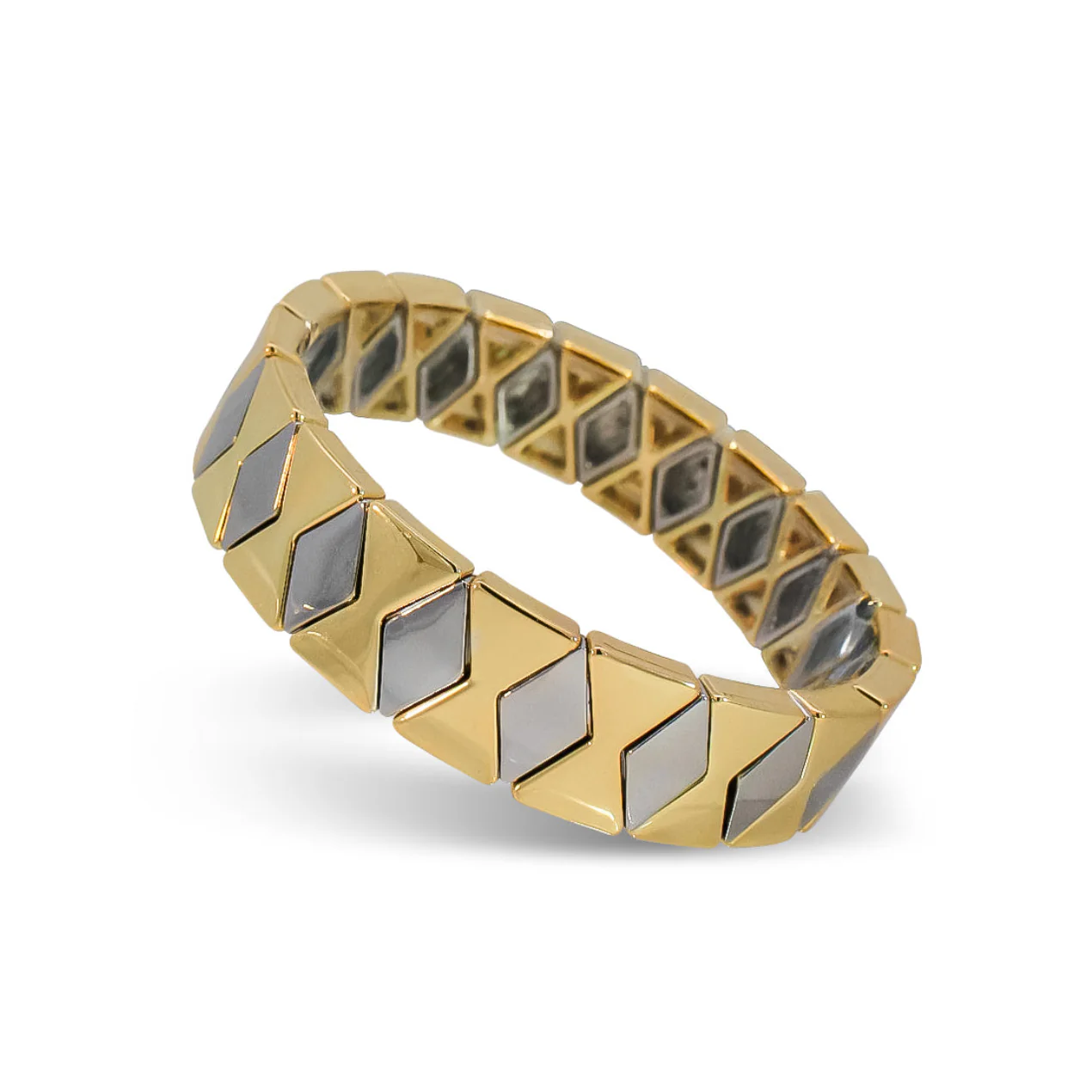 Gold and Silver Diamond-Pattern Metal Bracelet