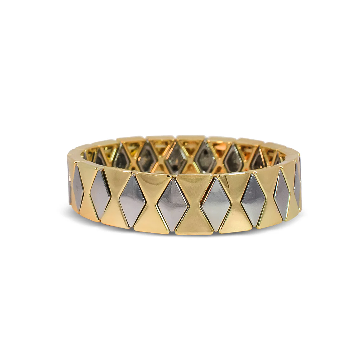 Gold and Silver Diamond-Pattern Metal Bracelet - Image 2