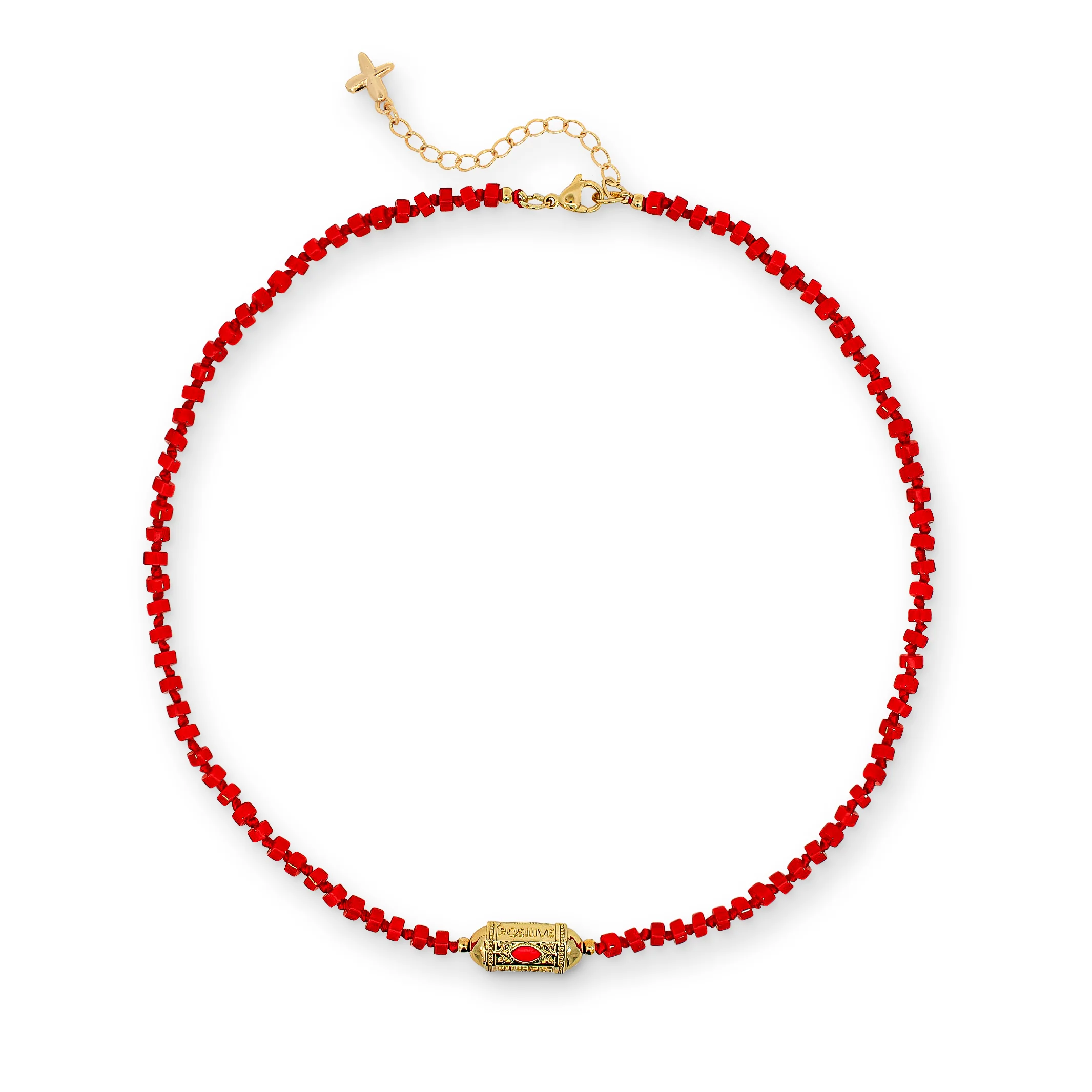 Red Glass Beaded Charm Necklace