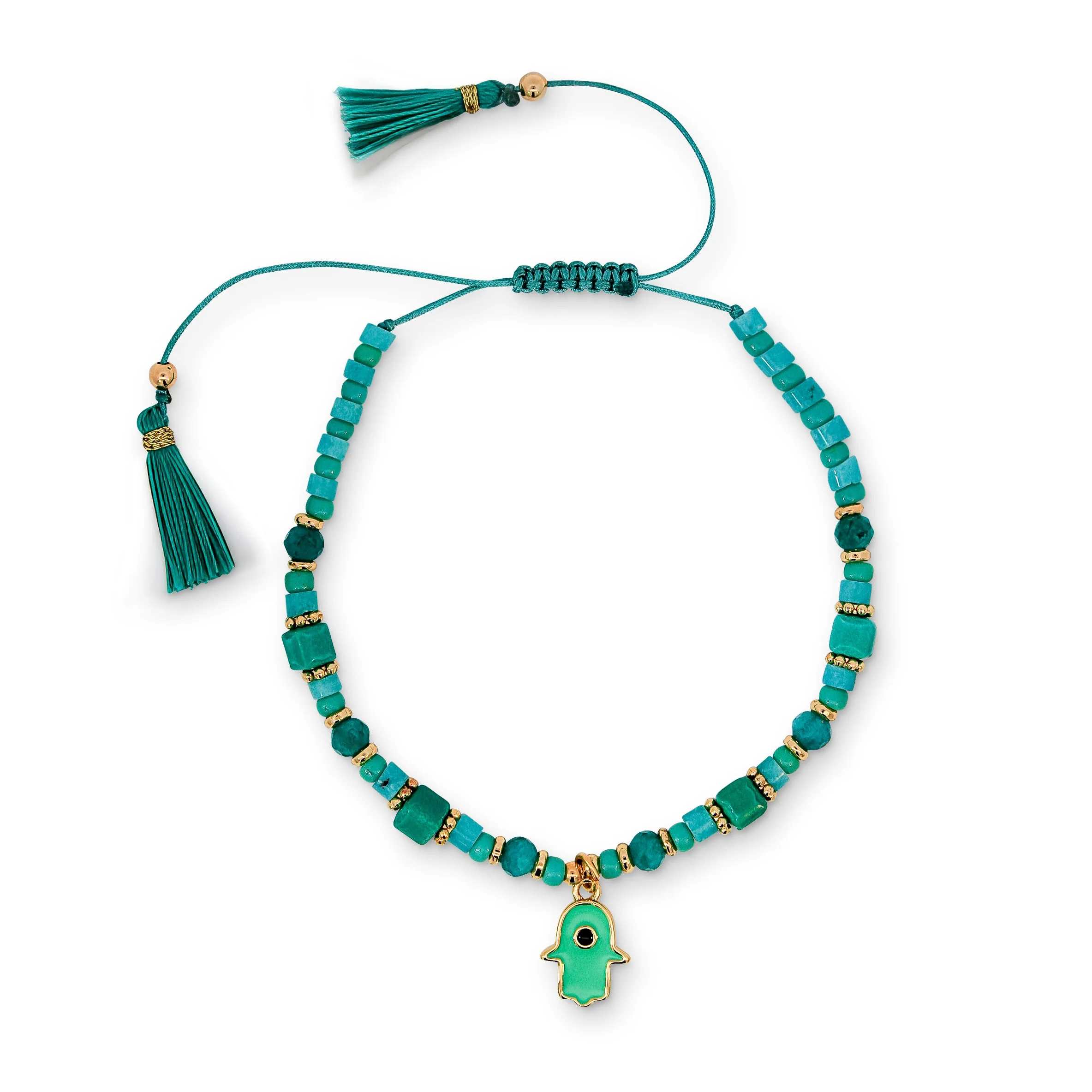 Tuquoise Hamsa Natural Stone Beaded Charm Bracelet